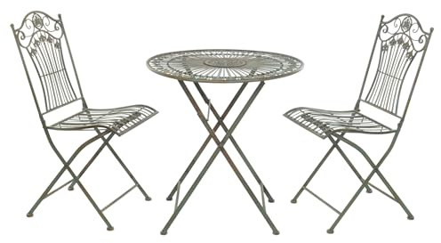 Moritz Bistroset 3-teilig klappbar Antik Grün - Metall Gartenmöbel Set - Klapptisch Ø 69,5 cm mit 2 Klappstühlen - Vintage Bistrogarnitur - Balkon Terrasse Garten Sitzgruppe nostalgisch