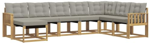 Qnhdfrt 8-teiliges Gartenmöbel Set aus Akazienholz, Lounge Sofa Garnitur mit Kissen für Garten und Terrasse, Modulares Outdoor Loungeset, Weiß und Hellgrau