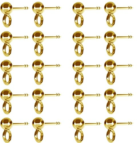DIY925 10 Paar Ohrstecker 925 Sterling Silber 24K vergoldet mit 3mm Kugel Ohrschmuck Rohling für die Schmuckherstellung DIY