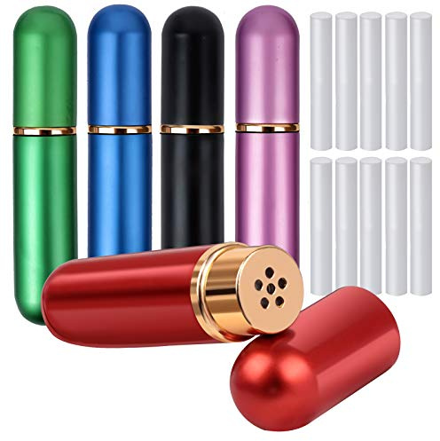 YGDZ inhalator för eteriska oljor, tom, personlig näsinhalator, påfyllningsbar, aluminiumglas, eterisk olja, näsinhalatorer med 10 bomullsvekar, Röd, blå, grön, svart, violett