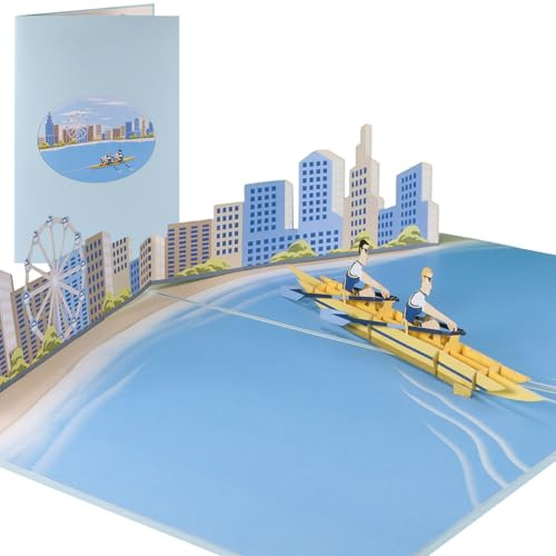 Sweetpopup® 3D Pop-Up Karte Rudern – Sportliche Glückwunschkarte für Ruderer & Wassersport Fans – Geschenk für Geburtstag, Freizeit & Training - 169
