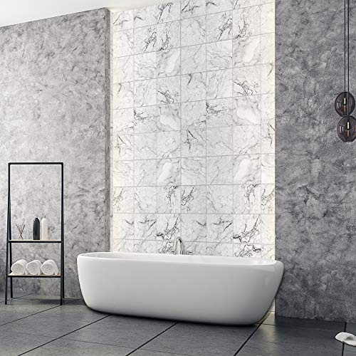 Lot de 10 autocollants de 20 x 20 cm imitation imitation carreaux de ciment à poser au mur. Crédence, décoration d’intérieur, pour salon, cuisine, salle de bains, blanc (white)
