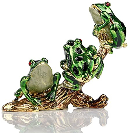 SEVENBEES 3 Frog Figurines Collectibles Jewelry Box Decorative Hinged Trinket Boxes