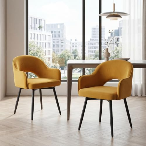 chairus Velvet Dining Chairs Set of 2 Upholstered Side Chairs Modern Swivel Armchair Accent Chair for Living Room (Yellow-2(Velvet))