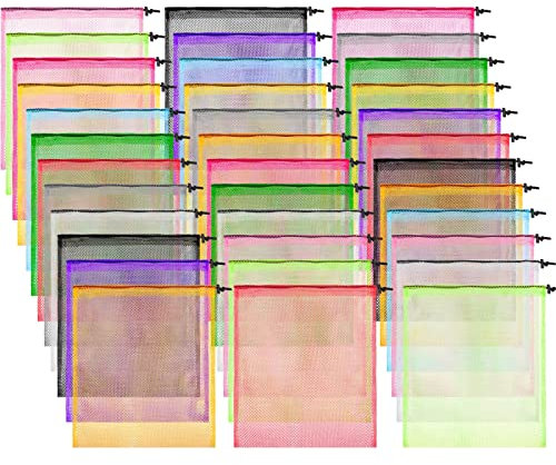 36 Pcs Mesh Bag 13 x 15.5 Inch Mesh Equipment Bag Mesh Drawstring Bag Nylon Net Bag with Cord Lock Closure for Laundry Beach Travel Pool Toy Storage