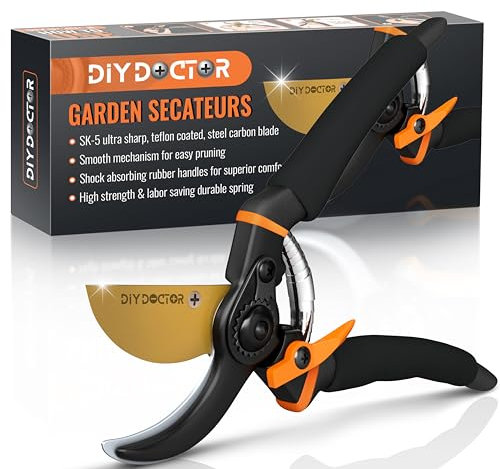 DIY Doctor Forbici Potatura Professionali e Domestiche - 1x Acciaio al carbonio temprato SK-5 con in teflon - Cesoie Potatura - Forbice Potatura - Cesoia da Potatura - Elegante manico nero