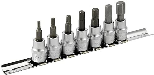 DAKCOS 3/8 Juego de 7 Llaves de Vaso Hexagonales Métricas de 3mm-10mm, Kit de Vasos de Cr-V Broca de Acero de Aleación S2