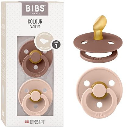 BIBS Colour Anatomical, Set di 2 ciucci, succhietto senza BPA, Tettarella anatomica. Lattice di gomma naturale, Prodotto in Danimarca/UE. Misura 1 (0-6 mesi), Woodchuck/Blush