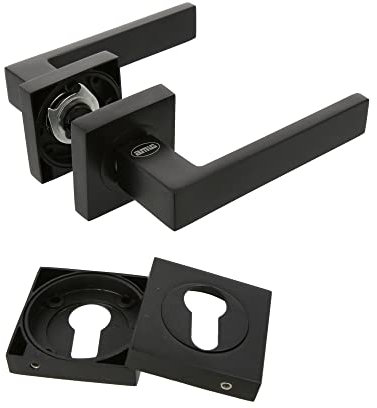Amig - Set di maniglie per porte | Mod. Cadice | 52 x 124 mm | Con Bocallave | Design elegante e semplice | Impugnatura ergonomica | Zama nero opaco