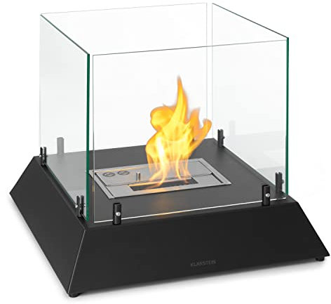 Klarstein Tischkamin Indoor, Tragbarer Bio Ethanol Tischkamin, Bioethanol Kamin, 4-6H Brenndauer, 2,2kW Ethanol Innen, Geruchsneutrales&Rauchfreies Tischfeuer Indoor&Outdoor, 48x48x40cm, Schwarz