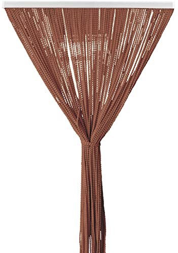 IlGruppone Tenda Antimosche per Porta Finestra a Pannello con Telaio in PVC, in più Colori, Moschiera con Corde a Pallini per Esterno Interno Fili a Caduta - Marrone - 100 x 220