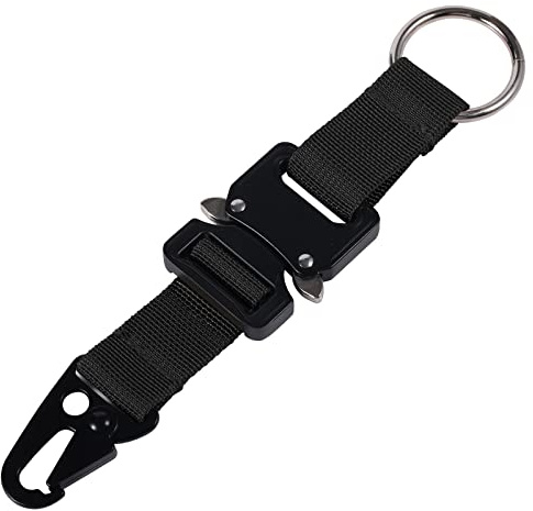 Luter Nylon Keychain Strap with Clip and Rings - Quick Release Gear Carabiner Key Holder with Buckle for Backpack Belt Wallet (Black)