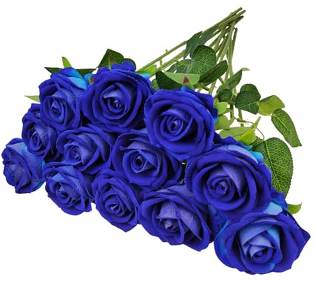 Sepikvin 12Pcs Rose Artificiali, Fiori Velluto Realistici Rose Ginte a Stelo Lungo per Bouquet Sposa Centrotavola Ufficio Feste Casa Hotel Composizioni Floreali Decorazione (Blu Navy)