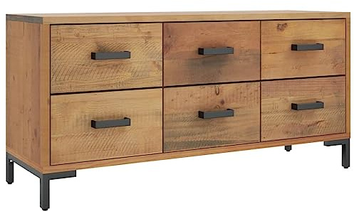 vidaXL Bank mit Stauraum, Flurbank 6 Schubladen, Sitzbank Metallfüße, Holzbank Aufbewahrungsbank, Braun 110x30x45cm Massivholz Kiefer