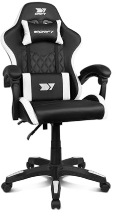 DRIFT GAMING DR35 – Sedia Gaming Ergonomica Professionale con Braccioli 2D Regolabili, Supporto Lombare e Cervicale, Reclinabile a 135°, Rivestimento in Pelle Sintetica, Ruote Silenziose, Nero-Bianco
