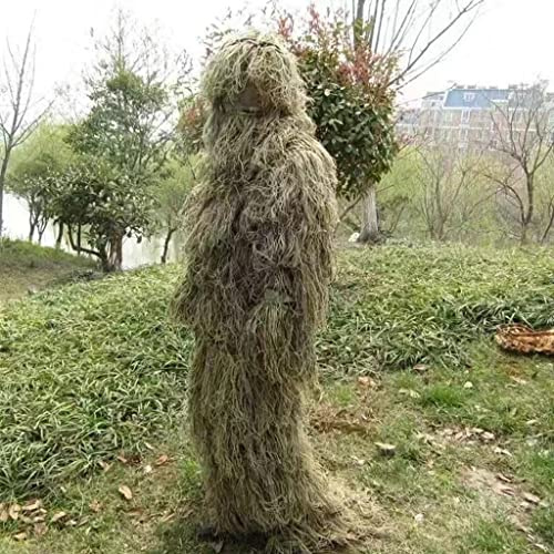 Leaf Ghillie Anzug, Wald Ghillie Suit, Woodland Camouflage Suit, Tarnanzug Camo Camouflage für Jagd Angeln Tierbeobachtung für 170-190 cm Beige