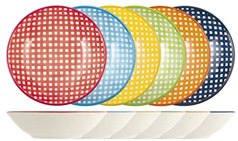 H&H Vicky Set 12 Piatti Fondi, Stoneware, Colori Assortiti, 20,5 cm