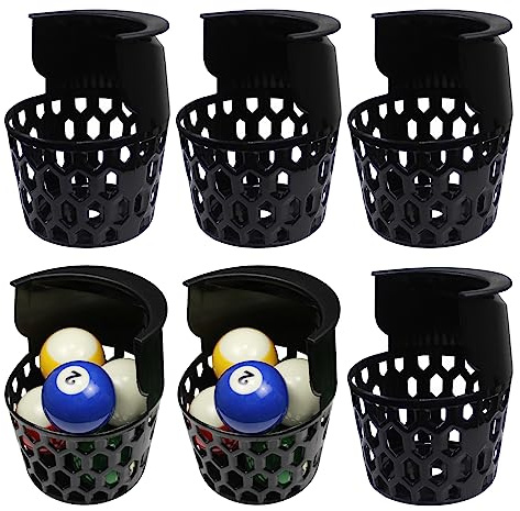 PolyMath 6pcs Pool Table Pockets, Plastic Web Billiard Baskets, Black Snooker Net Bag fits Standard 7/8/9 Foot Table (Set of 6)
