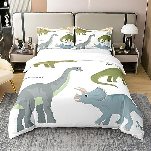 Homewish Kids Dino 100% Cotton Duvet Cover,Kids Dinosaur Bedding Set for Boys Single,Set of Ancient Dinosaur Comforter Cover,Jungle Animal Bed Sets with 1 Pillowcase Bedroom Decor