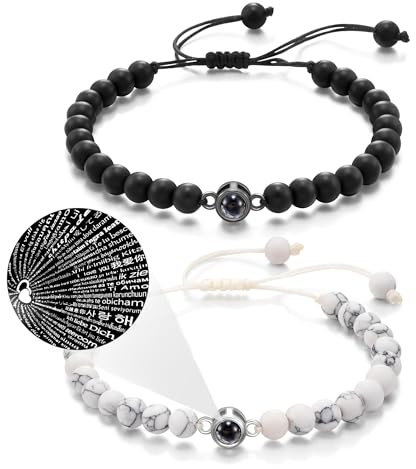 Aunis Jahrestag Geschenk Für Ihn/Sie 2 Pcs Paar Armbänder, 100 Sprachen Ich Liebe Dich Geschenke für Ehemann Ehefrau Freund Freundin