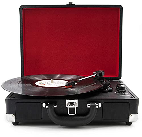 ROLTIN Giradischi per Valigia, Giradischi Bluetooth con Altoparlanti Stereo integrati, Lettore vinili a 3 velocità, su