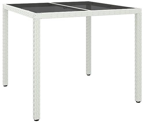 Homgoday Tavolo da giardino 90 x 90 x 75 cm Vetro Temperato/Resina Intrecciata, Piano in Vetro Temperato Tavolo Esterno per Terrazza, Interni Esterni, Piscina, Campeggio