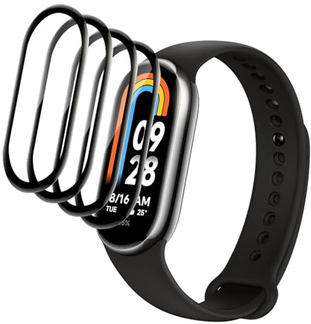 FWKDWHPH [4 Piezas Protector de pantalla Compatible con Xiaomi Mi Band 8,3D Cobertura Completa,Dureza 9H,Antiarañazos,Sin Burbujas,HD película protectora