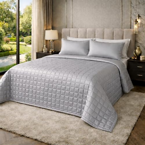 CLARA HOME Copriletto Singolo 1 Piazza Colore Grigio Perla, Trapuntato in Raso Satin, Coperta Leggera Mezza Stagione, Autunno Primavera, Elegante per Camera da Letto, Made in Italy