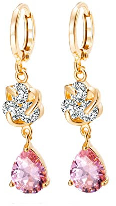 Bishilin Ohrhänger Vergoldet Damen, Ohrringe Hängend Blume und Rosa Tropfen Zirkonia Gold Ohrringe Jugendstil Modeschmuck