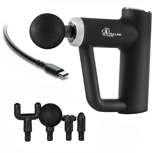 EXTRALINK Massagepistole, 4 auswechselbare Spitzen, bis zu 3800 U/min, Massage Gun USB-Laden - C, eingebauter 1200mAh Akku, 6 Geschwindigkeitsstufen, Massage Pistole, Handmassagegerät, Schwarz