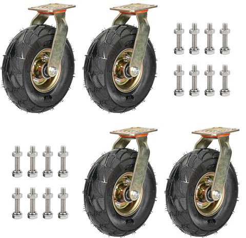 Schwerlast Luftreifen Gummiräder Ø 200mm 250mm 4 Stück, Keine Spuren & Leise Bockrolle Lenkrolle Bremserolle, Industrie De Transportrolle Mit Metallplatten, Für Trolleys, Möbelroller (Color : Swivel