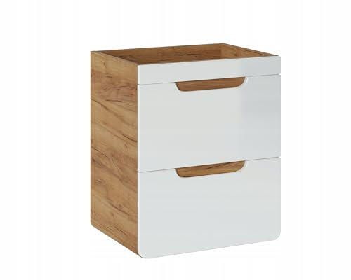 Muebles Slavic Mobile da bagno sospeso sotto il lavabo, 50 cm, 2 cassetti arrotondati, colore: bianco