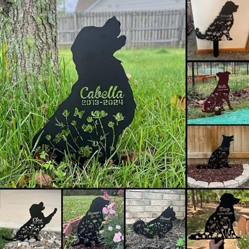 V-DECORPARKS Custom Dog Memorial Grave Marker Stake, Personalized Pet Burial Markers Dog Memorial Garden Stake, Pet Cemetery Markers Engraved Sign, Outdoor Metal Sign