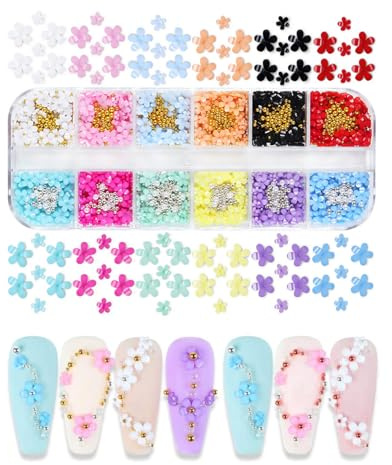 ZAMXHUG Deco ongle Nail Art - 1 Boîtes Flower Nail Art, Fleurs Ongle Nail Art 3D, Élégantes Ongles Embellissements,Beau et Charmant, Petit et délicat, adapté aux Ongles, à l'artisanat