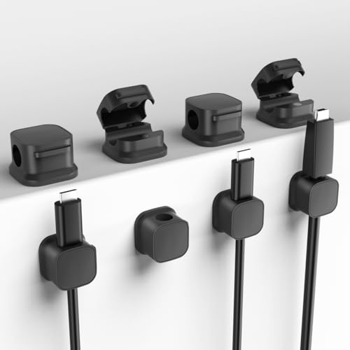Magnetic Cable Clips 8 Pack, Cliffora Cord Organizer for Desk, Cell Phone USB Cord Clips for Charging Cords, Cable Holder Organizer for Office Desk Car Wall Desktop Nightstand (Black)