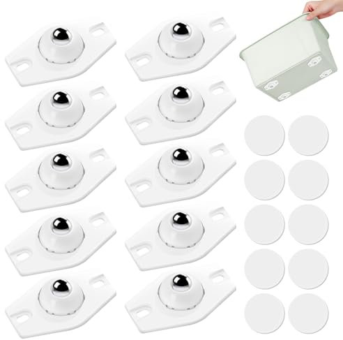 Self Adhesive Furniture Castors Universal - 20Pcs White Sticky Rotation Pulley Roller/ 360 Degree Free Rotation Appliance Rollers Mini Castors/Noiseless Stick On Swivel Casters Wheels for Cans Boxes