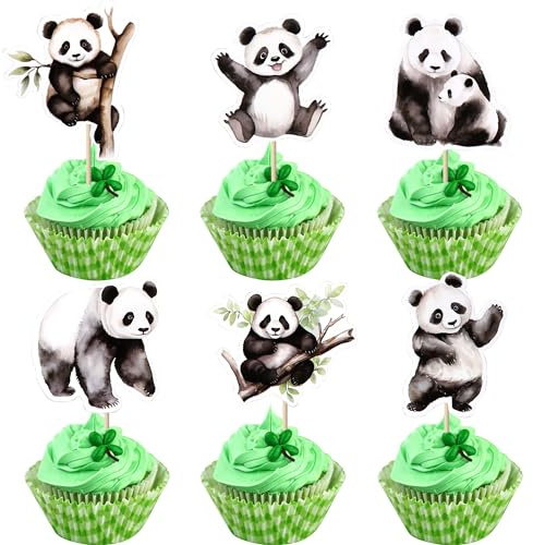 36 Stück Panda Tortendeko Grün Bambus Cupcake Toppers Niedliches Tier Bär Torten Dekorationen Cake Toppers für Baby Dusche Kinder Geburtstag Tier Thema Party Kuchendeko