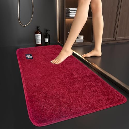 Soft Microfiber Non Slip Mat Shaggy Bathroom Rug, Super Absorbent Machine Washable Bath Mat | Quick Dry Carpet, Great for Bath, Shower, Bedroom, Door Mat, Burgundy - 50 x 80 cm
