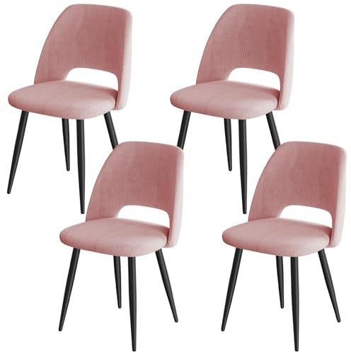 ANVOFONG 4er Set Esszimmerstühle aus Cord,Stuhlbeine aus Metall,Rosa Stuhl | Tragkraft 150 kg,Gepolsterter Stuhl mit durchbrochenem Design,Moderne Restaurantstühle, Küchenstühle, Wohnzimmerstühle