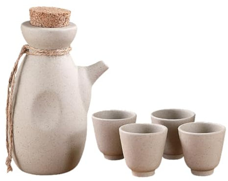 PHENOFICE Sake Satz Keramik 300ml Sake Topf Mit 4 x 50ml Keramik Weinbechern Japanischer Minimalismus Für Restaurant Und Zuhause
