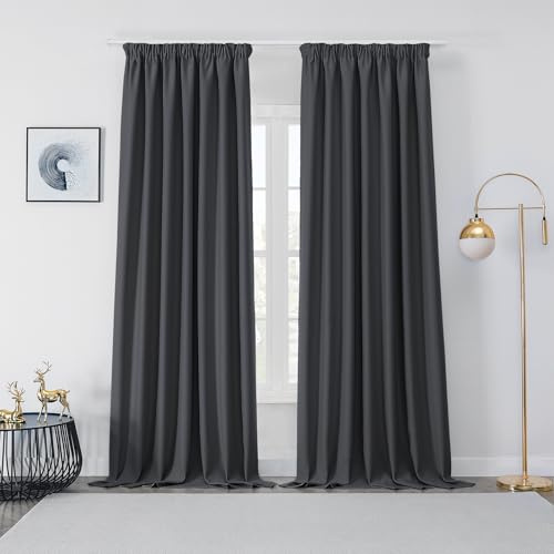 Joydeco Cortinas Opaca Termicas Aislantes Frio y Calor An 140 x Al 260 Gris Oscuro 2 Piezas Cinta Fruncidora Riel para Salon Dormitorio