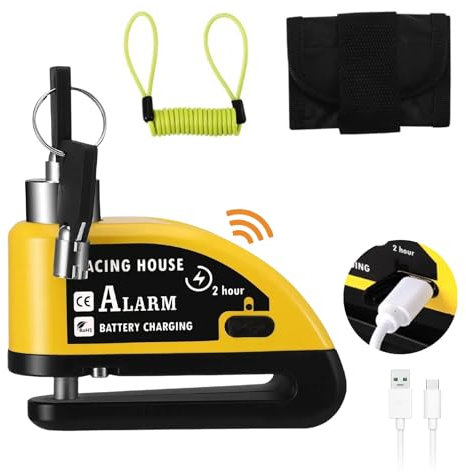 AevQuas Motorbike Disc Lock Motorcycle Lock, Waterproof Disc Brake Lock 110db with Reminder Cable and Carry Pouch Motorbike Alarm System for Motorcycle Bike Scooter