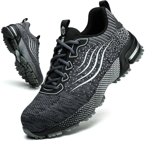 Säkerhetsskor Män Kvinnor Arbetsskor Herr Dam Skyddsskor med Stålhätta Lätta Bekväma Andningsskor Halkfria Sneakers Grå 37