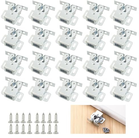 SyiXute 20 Stück Möbelschnäpper,Doppel-Rollenschnäpper,Schranktür Schrankverschlüsse mit 80 Schrauben,Edelstahl Double Roller Catch für Schränk Schranktüren Küche