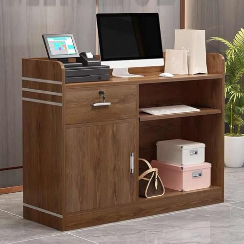 Moderner Empfangstresen aus Holz mit Ablagefläche für Lobbys, Salons und Einzelhandel, Dunkelbraun, 100 cm