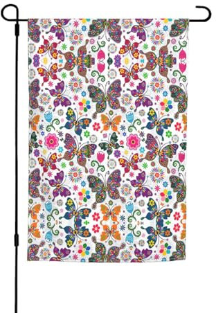 Weiße Blume, bunte Schmetterlinge, für Gartendekoration, niedliche Outdoor-Flagge, Outdoor-Flagge, doppelseitige Hofdekoration