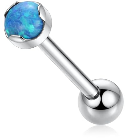AROWRO Knorpelohrring Helix Conch Tragus Piercing Schmuck Titan Helix Ohrring Tragus Ohrring Labret Piercing Schmuck Zungenstege 14G 16mm Silber Blau Opal