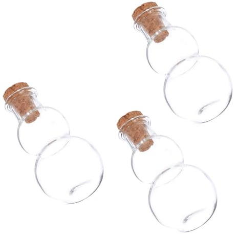 GOOHOCHY 3 Frascos de Vidrio Forma de Calabaza y Corcho, Botellas Multifuncionales para DIY y Decoración, Material Vidrio y Madera, Pack de 3 Piezas