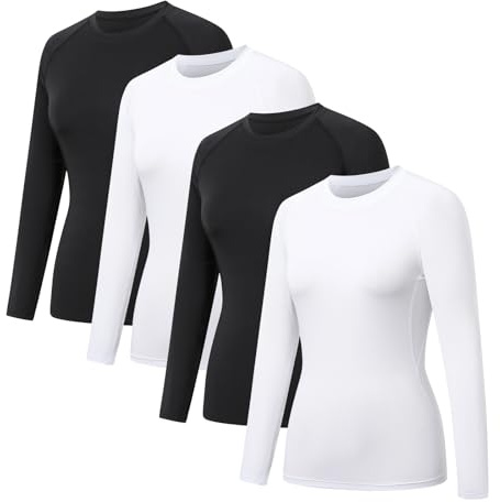HYCOPROT 4 Pack Maglietta Compressione Donna Manica Lunga Top di Allenamento Asciugatura Rapida Base Layer Atletica Traspirante T-Shirt Casual Moda Basic Magliette Abbigliamento Palestra Yoga Corsa