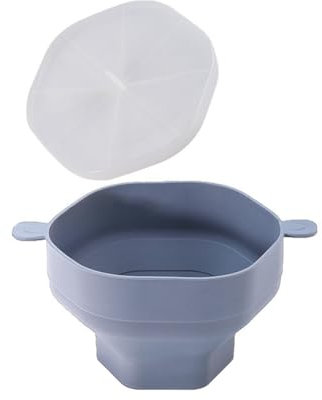 Mcclellanty Tazón de Silicona para Palomitas de Maíz para Microondas, Cubo Plegable para Hacer Palomitas de Maíz con Tapa, Herramienta Plegable para Hornear en la Cocina, Color Gris